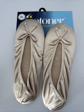 NEW Isotoner Classic Satin Slippers Cream Sand Trap Ballet XL 9.5-10.5 Washable