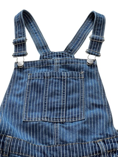 DKNY Girls Overall Shorts Blue White Stripe Adjustable Straps Size 14 Logo - Picture 2 of 9