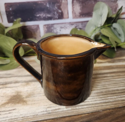 Vintage Handmade Small 3.25" Brown Glazed Pottery Pitcher Creamer 1979