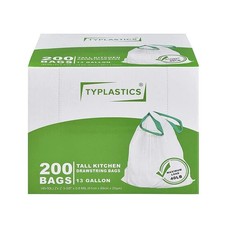 TYPLASTICS Tall Kitchen Drawstring Trash Bags 13 Gallon 200 Count