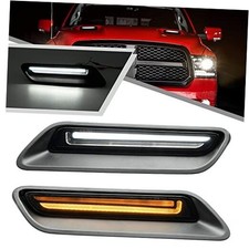 2Pcs White Amber LED Hood Scoop Light for 2010-2018 Ram 1500 Sport Hood Air