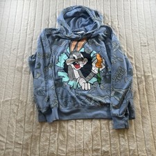 Looney Tunes Bugs Bunny Taz Daffy Duck Marvin Martian Blue Hoodie Size XL