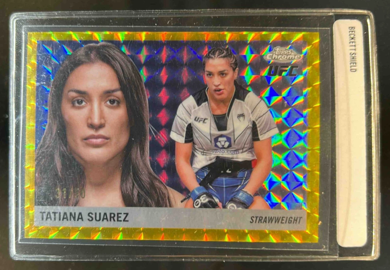 2025 Topps UFC Chrome Tatiana Suarez 1955 Gold Geometric Refractor #/50