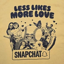 Snapchat Promo Shirt XL Yellow Less Likes More Love Social Media Graphic Tee