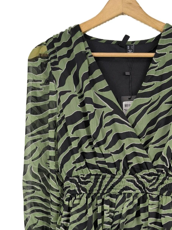 VERO MODA Vestido cruzado Mujeres Vestido Talla EU 36 verde look casual - Imagen 3 de 4