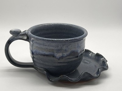 Handmade Signed Soup Cracker Bowl Deep Blue Cobalt Glaze Studio Pottery Dish