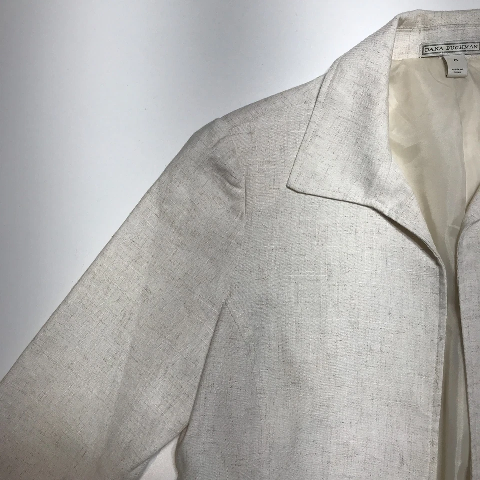 Dana Buchman Womens Blazer Jacket Beige Linen Blend 3/4 Sleeves Cuffed Career 8 - Image 3 of 4