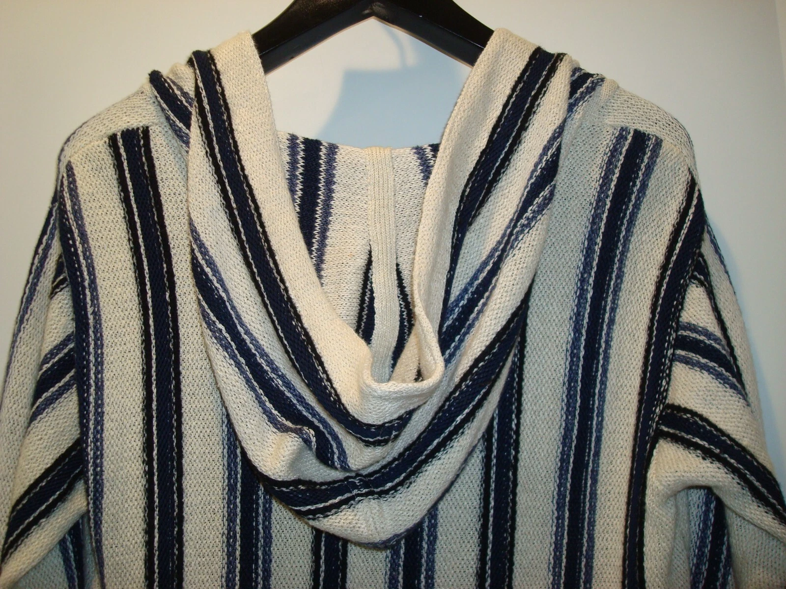 Felpa con cappuccio pullover GUC Tory Burch taglia Med Runway Baja misto lino tunica righe blu
