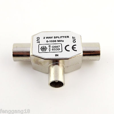 PAL TV IEC DVB-T 1M/2F 2 Way Aerial Coaxial Antenna Signal Splitter Indoor Metal
