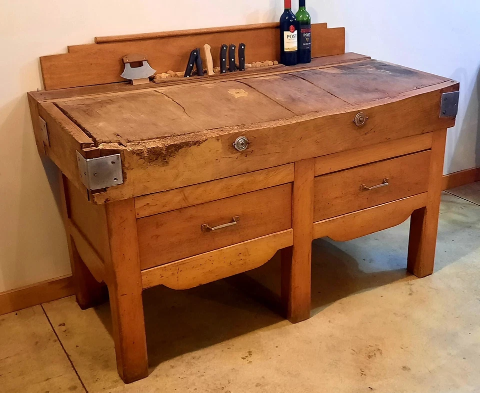 RARO Antiguo Carnicero Francés Bloque Isla Buffet Gabinete de Mesa Siglo XIX. XL Foto 4 de 4