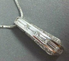 ESTATE 1.30CT DIAMOND 18KT WHITE GOLD 3D ROUND  BAGUETTE BAR LOVE PENDANT 584
