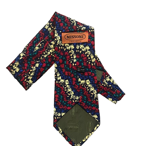 MISSONI Cravatte Men's Necktie 100% Silk Blue Red Yellow Geometric Checkered