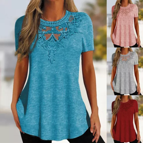 Women Loose Tunic Blouse Tops T-shirt Pullover Tees Short Sleeve Plus Size