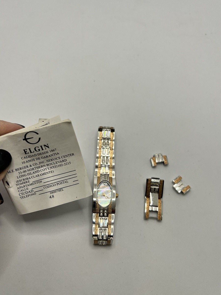 Ladies Elgin Watch Dress Mother of Pearl, White & Rose Gold Baguette Crystals Ladies Elgin Watch Dress White & Rose Gold Baguette Crystals  main image 4