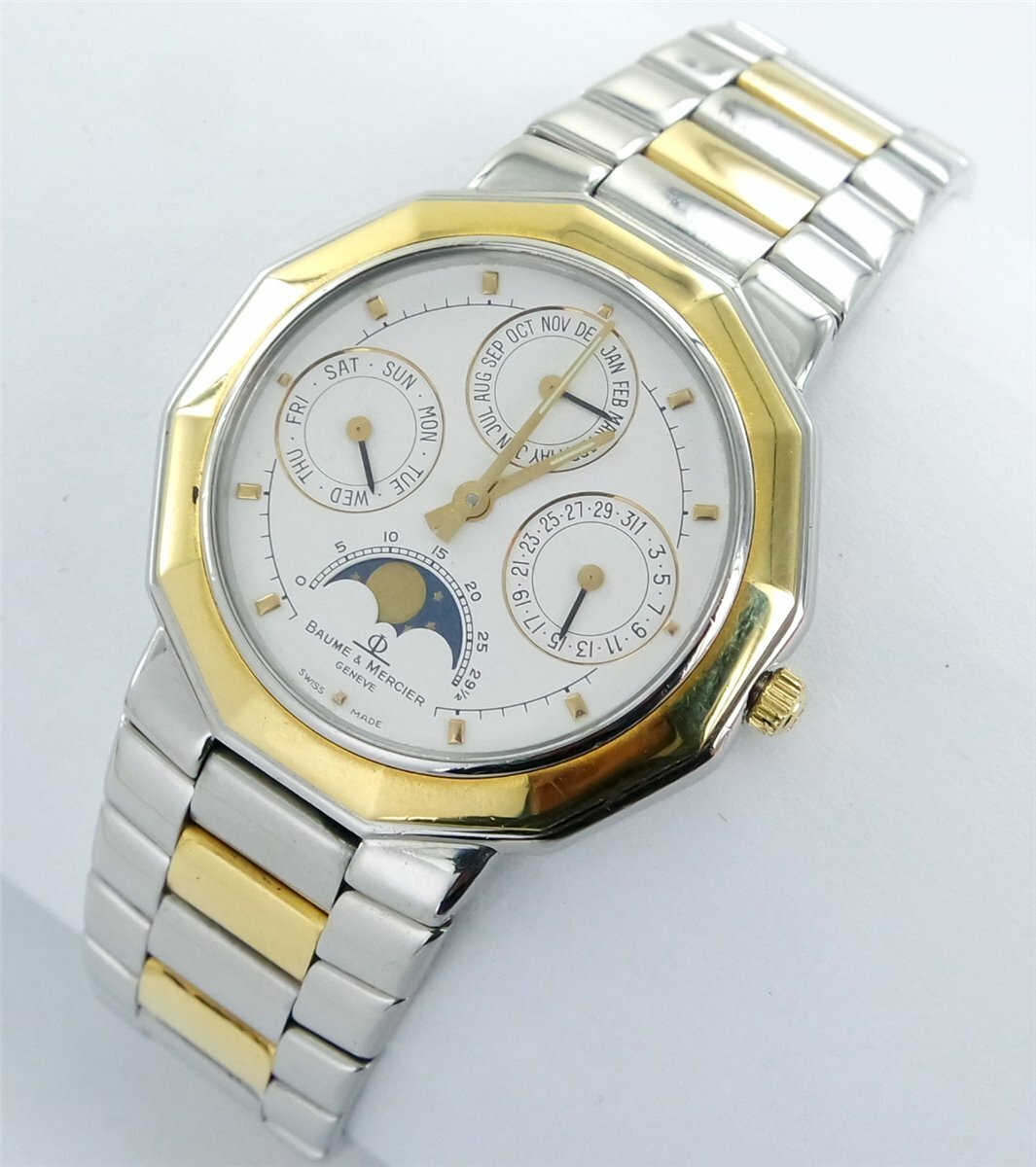 Baume Mercier Riviera Triple-Date Mondphase 18k Gold/Stahl 34mm Watch 