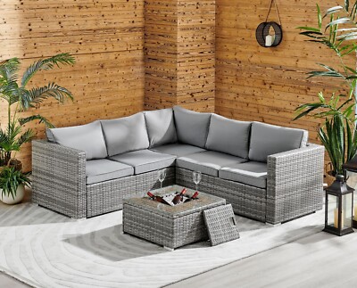 Outdoor Rattan Garden Furniture Corner Sofa Set With Cushions