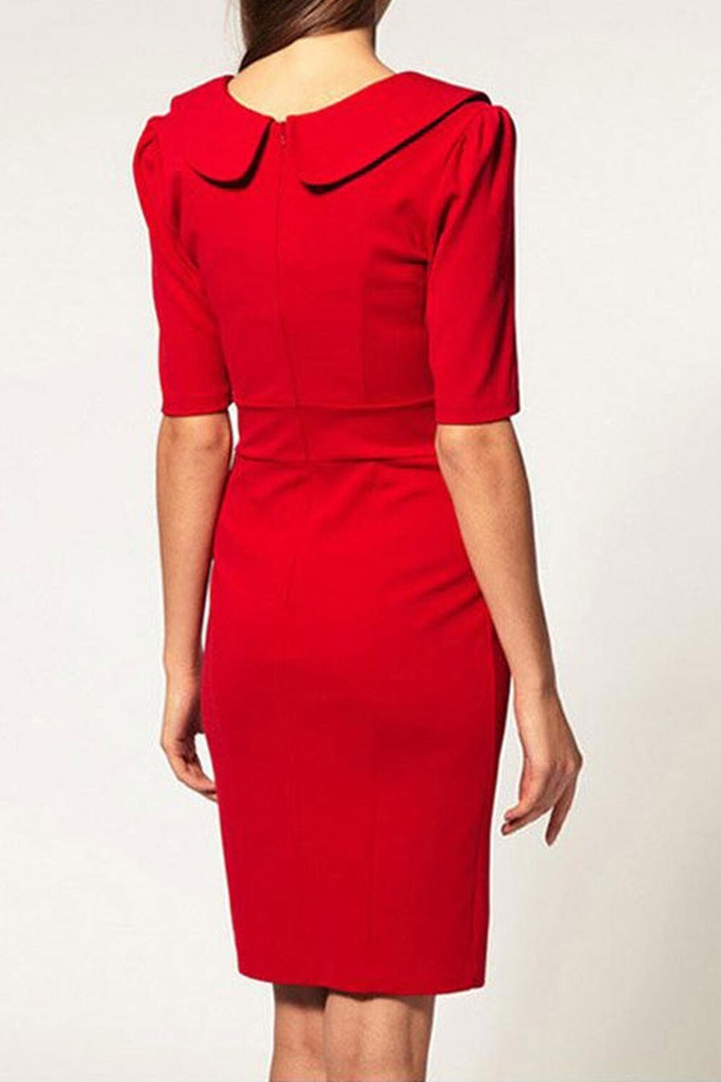 Women's Elegant Peter Pan Collar Short Sleeve Dress Red | eBay