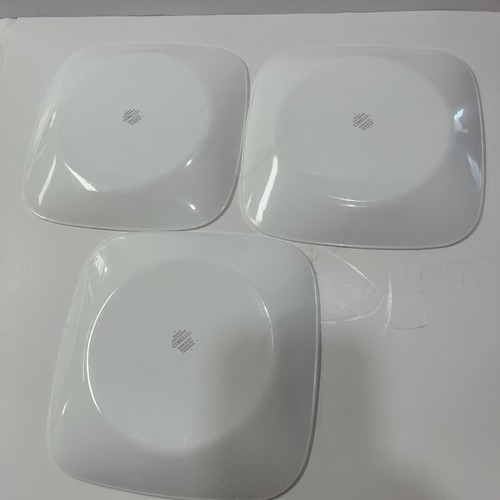 3 Corning Corelle Square Simple Lines White Black Lunch Salad Plates 9” - Picture 5 of 10