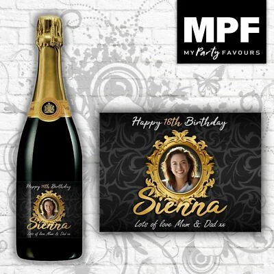 MY PARTY FAVOURS Personalised Photo Birthday Champagne Prosecco Bottle Label 18th 21st 30th 40th