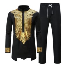 Men's African 2 Piece Set Traditional Shirt and Pants Set Suit Middle East Suit