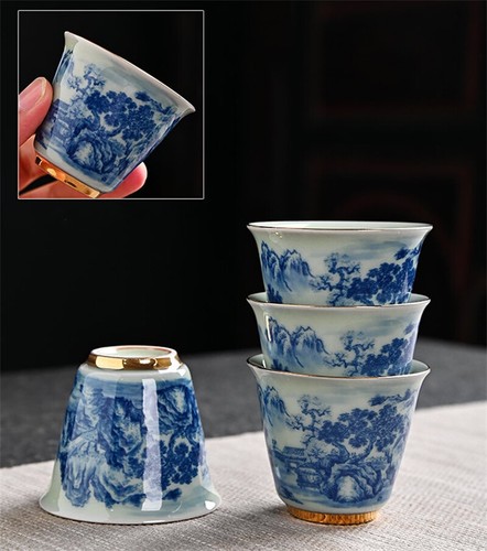 Complete Tea Set True Jingdezhen Blue And White Flower Country Kung Fu Tea Set - Picture 10 of 24