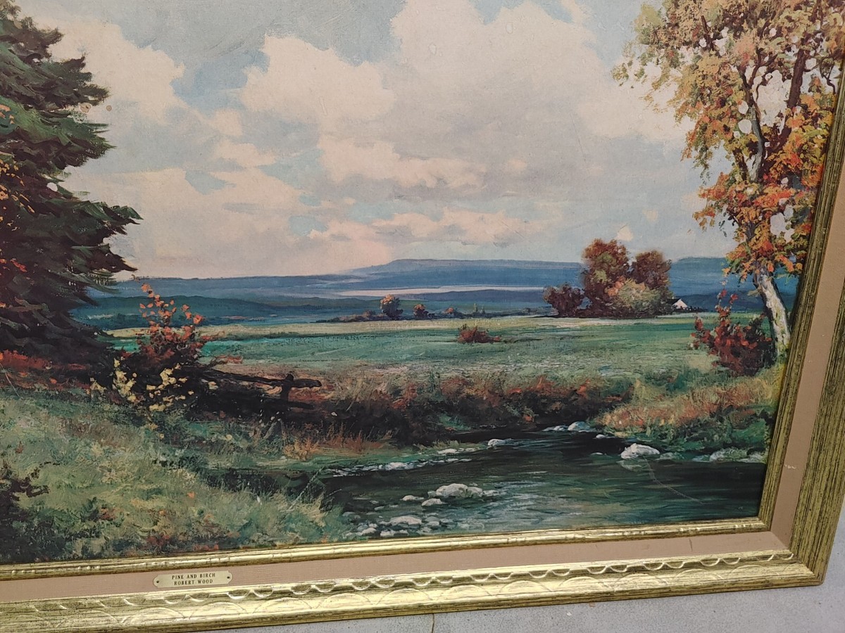 Vintage Art Robert Wood Pine And Birch Signed Framed Reproduction