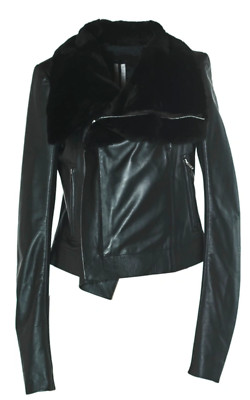 Rick Owens Black Lambskin & Fur Classic Biker Jacket RP20F2708 LLPLU IT38