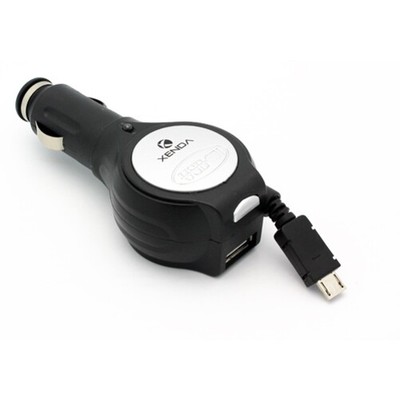 Retractable Car Charger USB Port Micro-USB DC Socket Power for Cell Phones