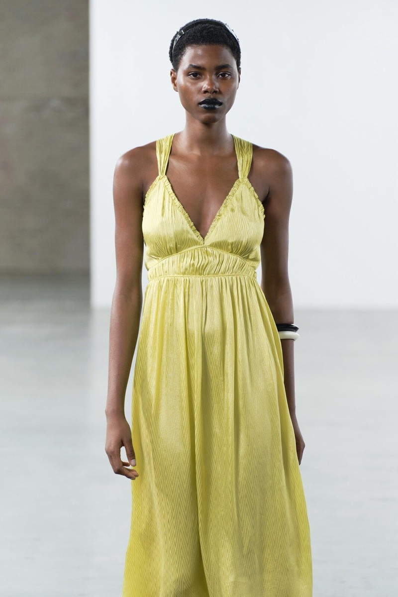 その他 LDK ZARA SS24 CROSS STRAP MIDI DRESS ZW COLLECTION LIME GREEN SZ