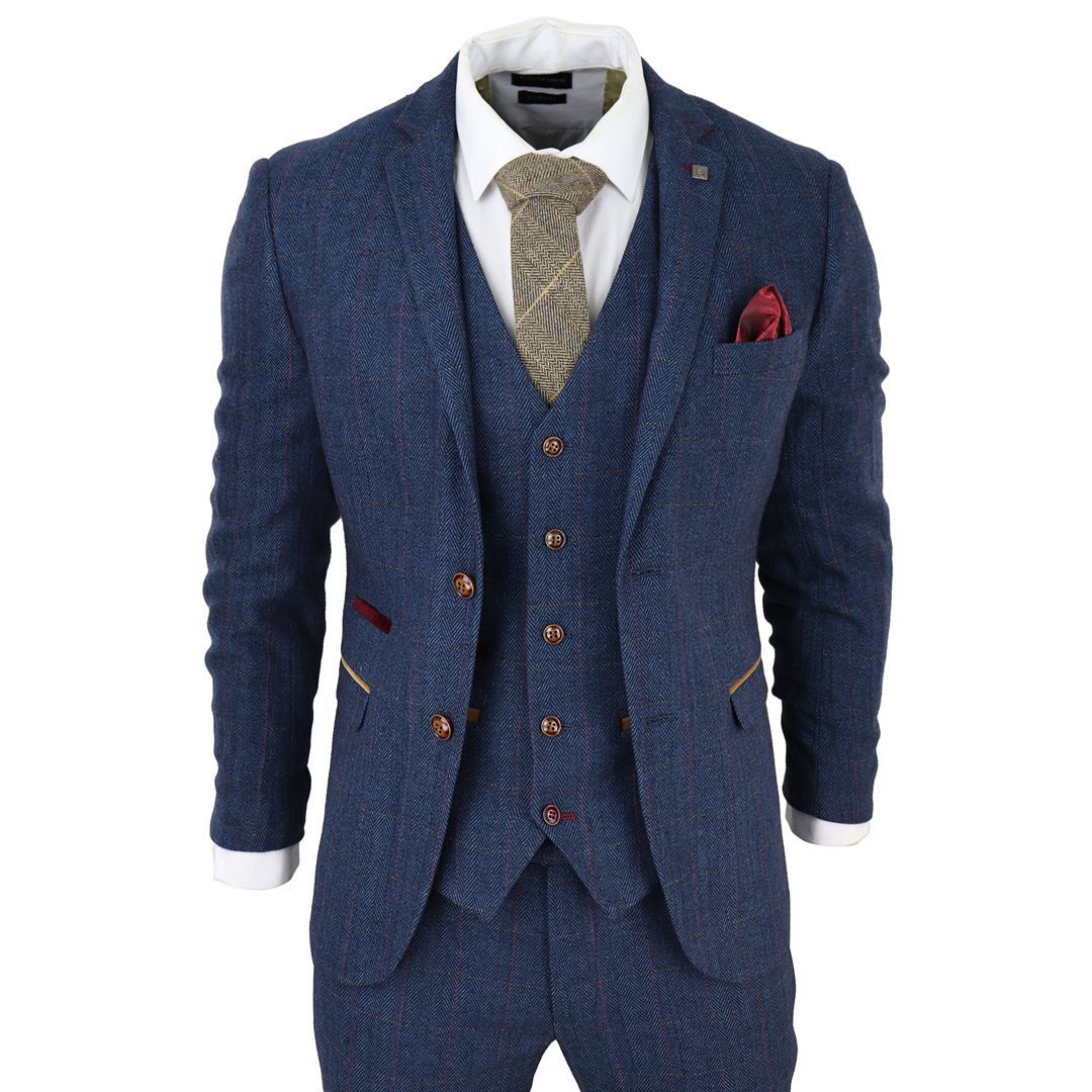 Paul Andrew Scott Men's Blue Piece Tweed Check Suit