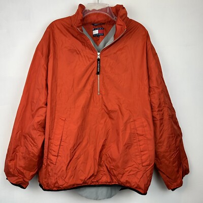 Tommy Hilfiger Jacket Mens XXL Fleece Lined Quarter Zip Orange Pullover Vtg 