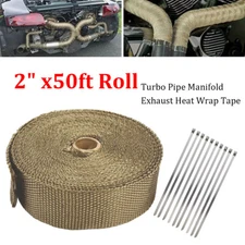 2"x 50'Titanium Exhaust Heat Wrap For Car & Motorcycle Exhaust Tape+Ties