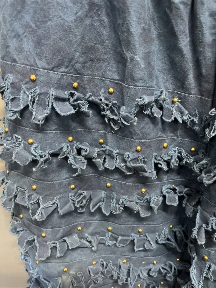 Vintage Cotton Breeze Womens Pants Size M Blue Distressed Beaded Made In India - Image 3 of 4