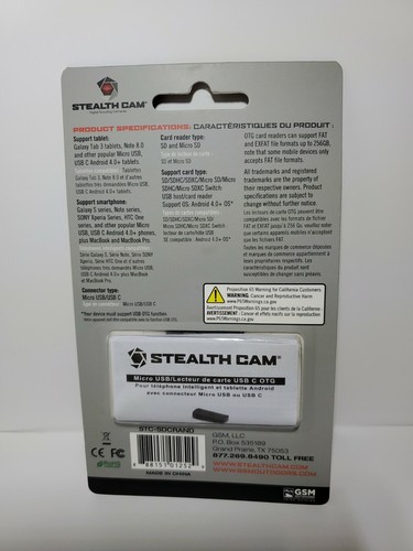 Stealth Cam Android Devices Micro USB & C OTG Memory Card Reader 256GB - Picture 2 of 6