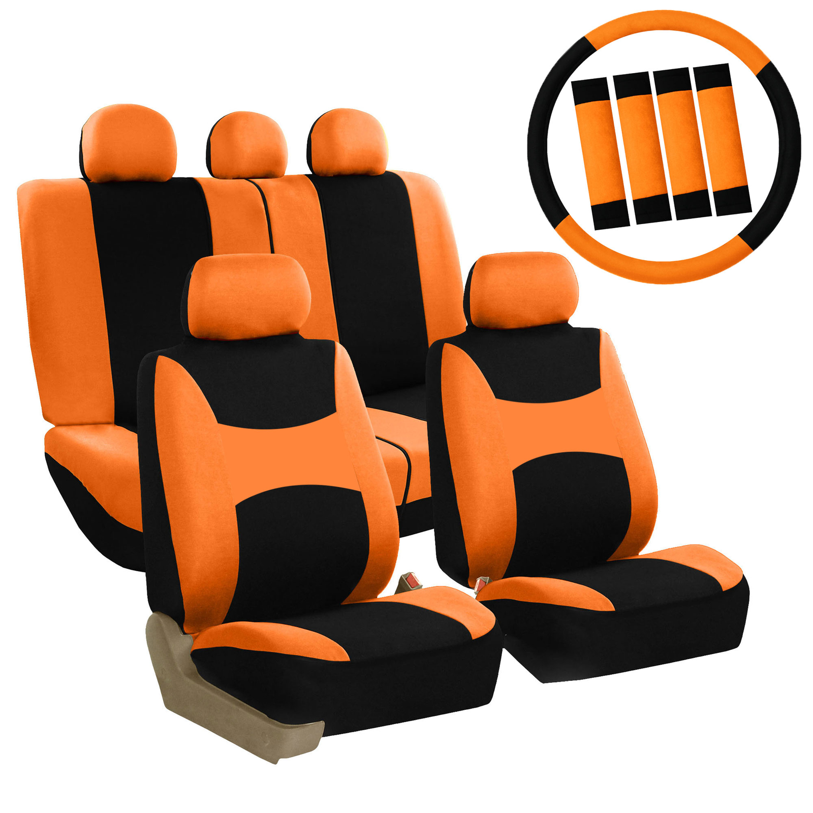 Auto Seat Cover For Car Truck SUV Van w/ Steering Cover Belt Pads Orange