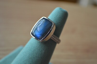 10.90ct Madagascar Labradorite Ring ~ Platinum over Copper Size 6