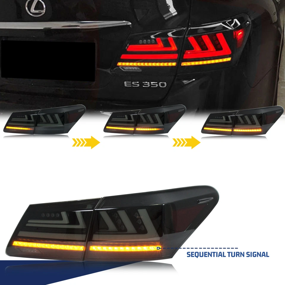 LED Tail Lights for Lexus ES350 2007-2012 Black Sequential Animation Rear Lamps - Image 2 of 4