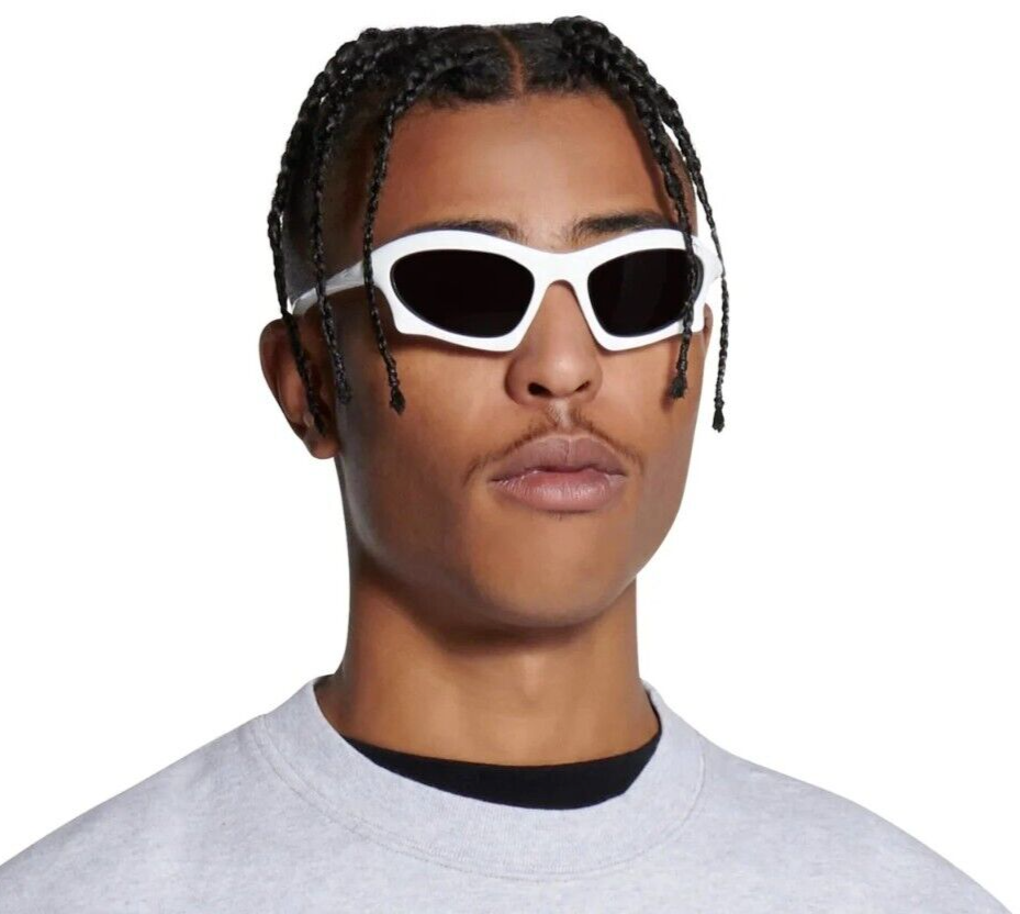 Balenciaga Men AUTHENTIC Sunglasses White Grey Bat Rectangle