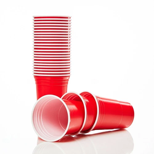 PACK OF 50 SHINE RED REUSABLE PARTY PLASTIC CUPS