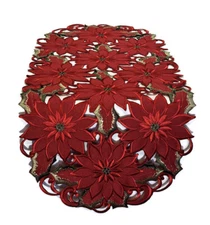 Doily Boutique Table Runner, Dresser Scarf, or Doily Christmas Red Poinsettias
