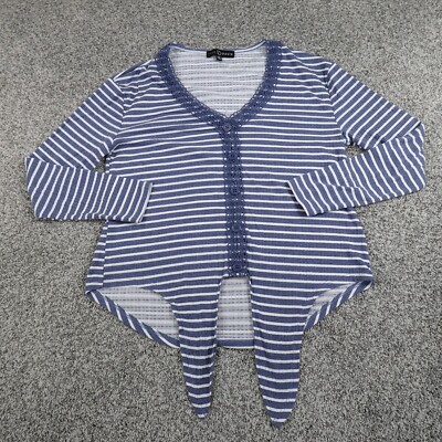 Fred David Shirt Womens M Blue White Long Sleeve Button Up Casual Preppy Stretch