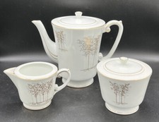 Fukagawa Arita Japanese Tea Set Hand painted Gold Silver White Gold Trim