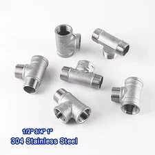 BSP 1/2" 3/4" 1" Equal Tee 304 Stainless Steel Adapter Pipe Fittings Connector