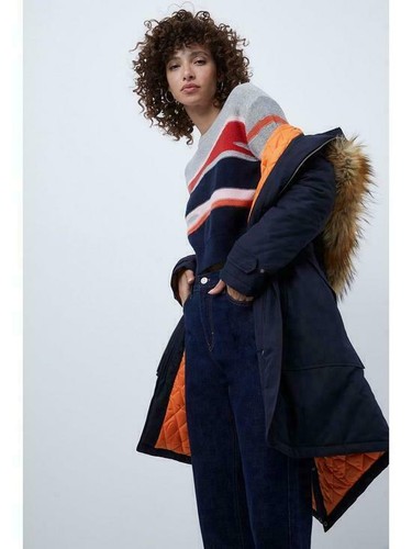 French Connection Carmen Parka Long Sleeve Hooded Coat Blue Size 8 - Picture 5 of 9