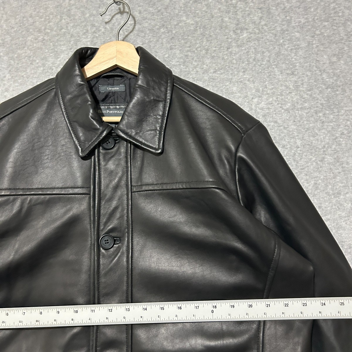 Perry Ellis Portfolio Lambskin Leather Jacket Men's Large Black