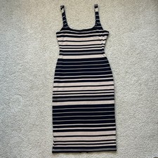 American Apparel Blue and Beige Stripped Midi Slip Dress • S • Made in USA