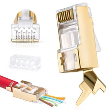 RJ45 Cat7 Cat6A Pass Through Connectors 30 Pcs Shielded Gold Plated Network C...