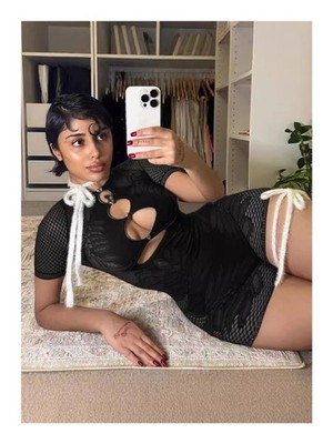 Women's Cut Out Lace-Up Mesh Bodysuit with Rhinestone Details and Floral Pattern