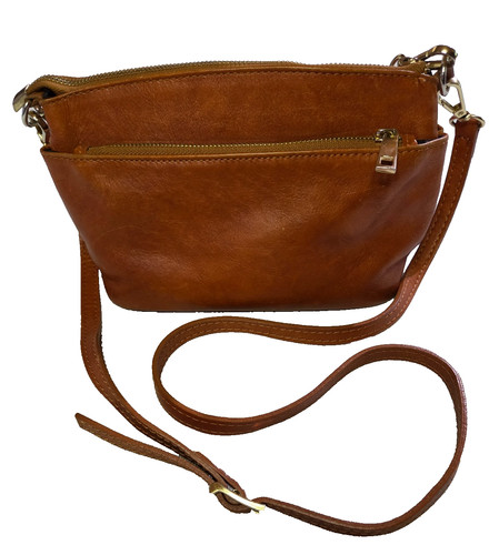 VNT Divina Firenze Italy Lilia Cognac Genuine Leather Crossbody Shoulder Purse