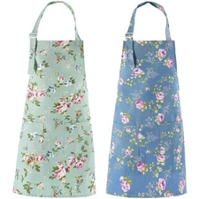 Women Kitchen Apron-2 Pack, Cotton Canvas Flower Apron, Floral Pattern Apron wit